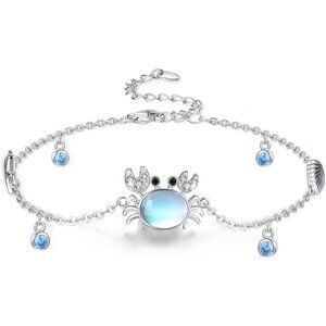 Sterling Silver Crab Charm Bracelet by Sea Crab Jewelry - Adjustable 7+2 inch, h